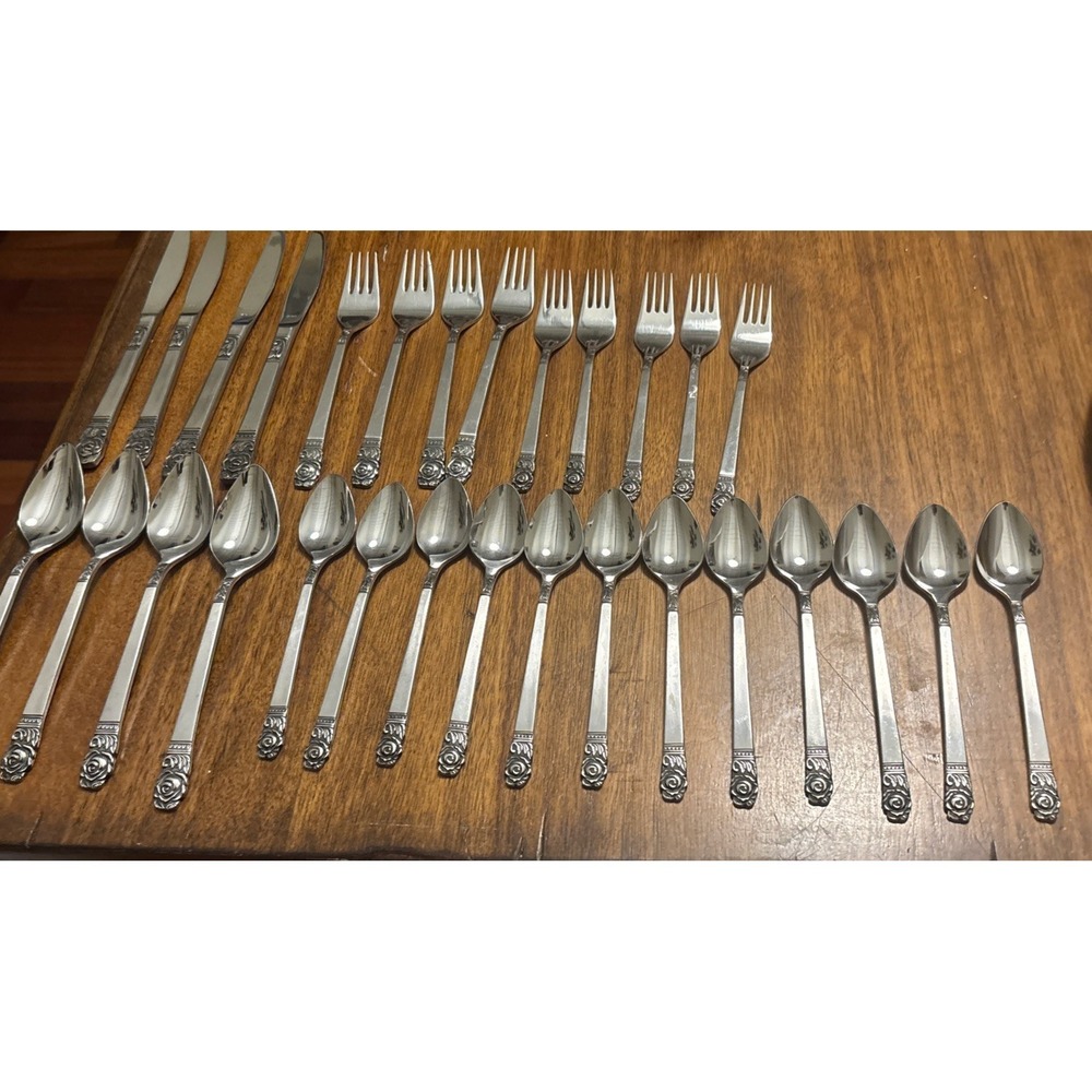 29 pc.  Mid Century Interpur Rose Tip Stainless Steel Japan Flatware Silverware